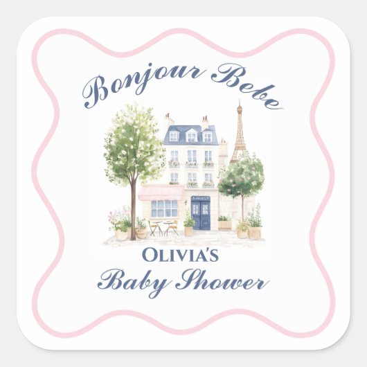 Paris Baby Shower Parisian Cafe Tea Party Vierkante Sticker (Voorkant)