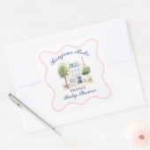 Paris Baby Shower Parisian Cafe Tea Party Vierkante Sticker (Envelop)