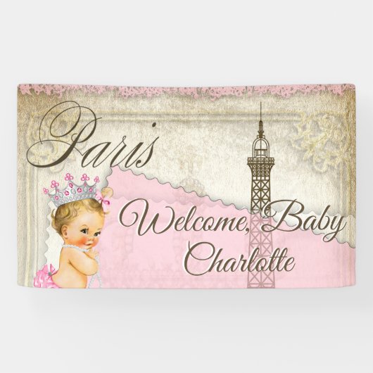 Paris Baby Shower Vlag Spandoek (Horizontaal)
