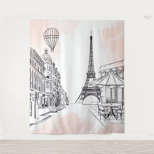 Paris backdrop pink french party banner birthday wandkleed (Voorkant)