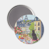 Paris Balcony Cat Breakfast Eiffel Tower Fridge Magneet (Voorkant / Achterkant)