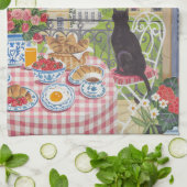 Paris Balcony Cat Breakfast Eiffel Tower Tea Towel Theedoek (Gevouwen)