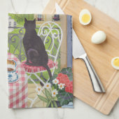 Paris Balcony Cat Breakfast Eiffel Tower Tea Towel Theedoek (Quarter Fold)