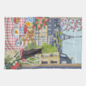 Paris Balcony Cat Breakfast Eiffel Tower Tea Towel Theedoek (Horizontaal)