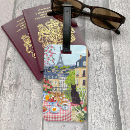 Paris Balcony Cat Eiffel Tower Travel Luggage Tag Bagagelabel