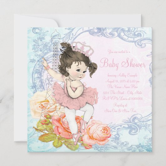 Paris Ballerina Baby Shower Kaart (Voorkant)