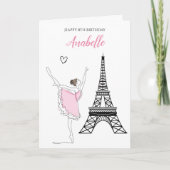 Paris Ballerina, Eiffel Tower Pink Ballet Birthday Kaart (Voorkant)