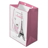 Paris Ballerina, Eiffel Tower Pink Ballet Birthday Medium Cadeauzakje (Voorkant Gekanteld)