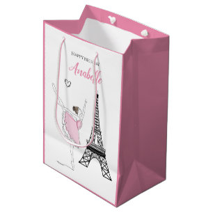 Paris Ballerina, Eiffel Tower Pink Ballet Birthday Medium Cadeauzakje