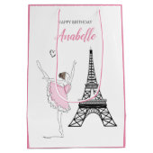 Paris Ballerina, Eiffel Tower Pink Ballet Birthday Medium Cadeauzakje (Achterkant)