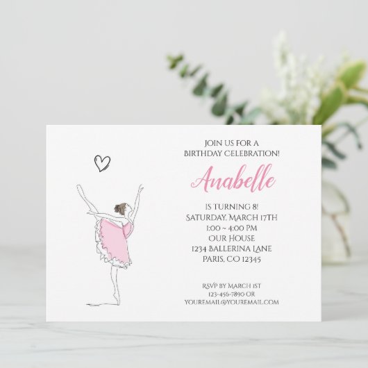 Paris Ballerina en Eiffel Tower Girls Ballet Invi Kaart (Staand voorkant)