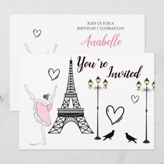 Paris Ballerina en Eiffel Tower Girls Ballet Kaart (Voorkant / Achterkant)