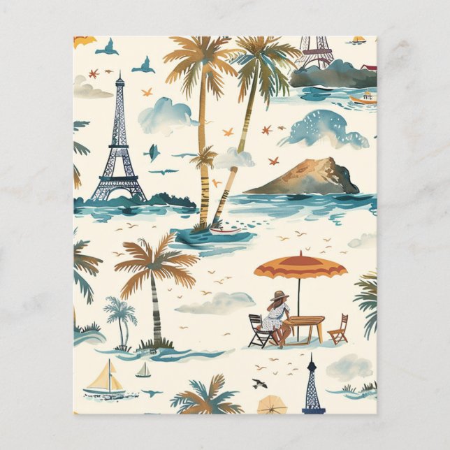 Paris Beach Waterverf Bestemming Scrapbook Papier (Voorkant)