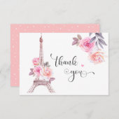 Paris bedankkaart, bloemige Eiffeltoren  Bedankkaart (Voorkant / Achterkant)