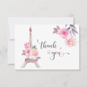 Paris bedankkaart, bloemige Eiffeltoren  Bedankkaart