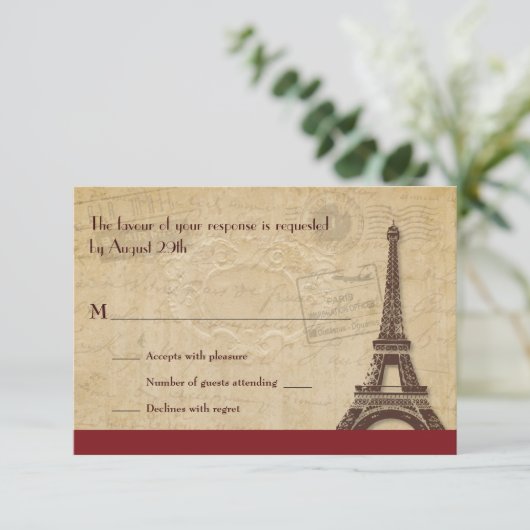 Paris Bestemming Bruiloft Reactie RSVP Kaartje (Staand voorkant)