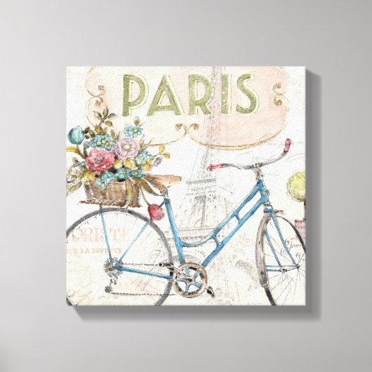 Paris Bike met bloemen Canvas Afdruk (Voorkant)