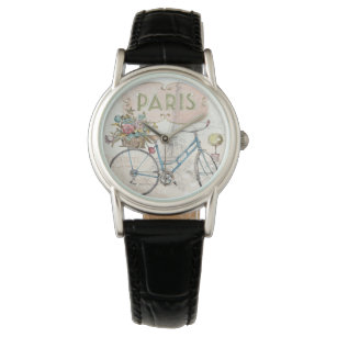 Paris Bike met bloemen Horloge