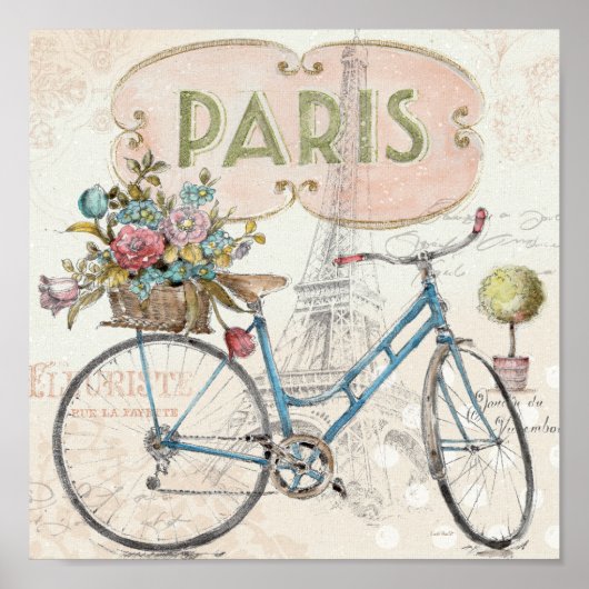 Paris Bike met bloemen Poster (Voorkant)
