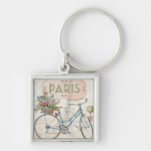 Paris Bike met bloemen Sleutelhanger