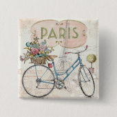 Paris Bike met bloemen Vierkante Button 5,1 Cm (Voorkant)