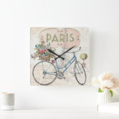 Paris Bike met bloemen Vierkante Klok (Huis)
