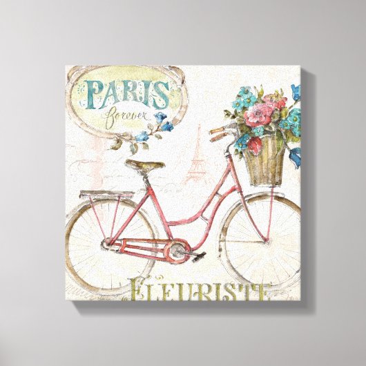 Paris Bike met bloemen vooraan Canvas Afdruk (Voorkant)
