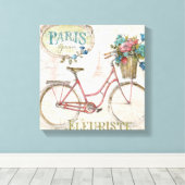 Paris Bike met bloemen vooraan Canvas Afdruk (Insitu (Houten vloer))