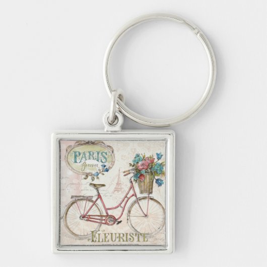 Paris Bike met bloemen vooraan Sleutelhanger (Voorkant)