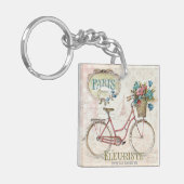 Paris Bike met bloemen vooraan Sleutelhanger (Voorkant Links)