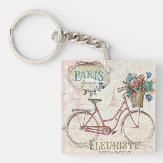 Paris Bike met bloemen vooraan Sleutelhanger (Voorkant)