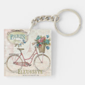 Paris Bike met bloemen vooraan Sleutelhanger (Achterkant)