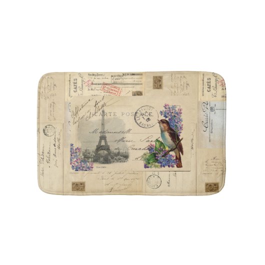 Paris Bird Lila Frans Briefkaart Bathmat Badmat (Voorkant)