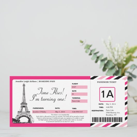 Paris Birthday Boarding Pass Ticket Kaart (Staand voorkant)