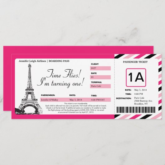 Paris Birthday Boarding Pass Ticket Kaart (Voorkant / Achterkant)