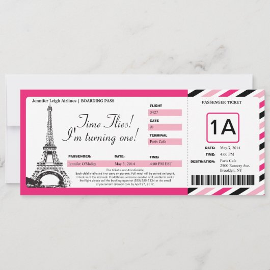 Paris Birthday Boarding Pass Ticket Kaart (Voorkant)