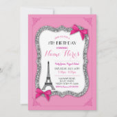 Paris Birthday Girl's Roze Eiffel Tower Invite Kaart (Voorkant)