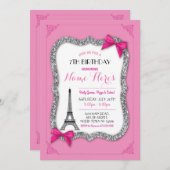 Paris Birthday Girl's Roze Eiffel Tower Invite Kaart (Voorkant / Achterkant)