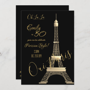Paris Birthday Invitation Black GOLD Chic Kaart