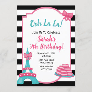 Paris Birthday Invitation French Invite Kaart
