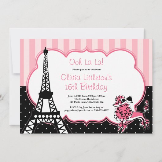 Paris Birthday Invitations Sweet 16 Kaart (Voorkant)