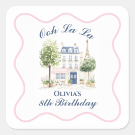 Paris Birthday Parisian Cafe Tea Party Vierkante Sticker