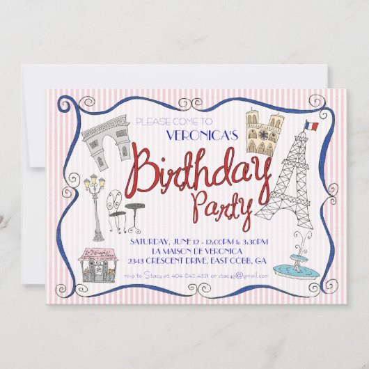 Paris Birthday Party Invitation Kaart (Voorkant)
