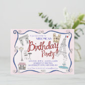 Paris Birthday Party Invitation Kaart (Staand voorkant)
