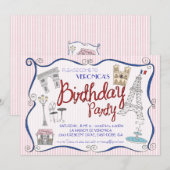 Paris Birthday Party Invitation Kaart (Voorkant / Achterkant)
