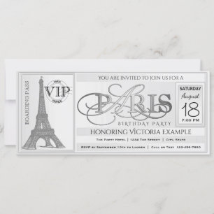 Paris Birthday Party Ticket Invitation Kaart