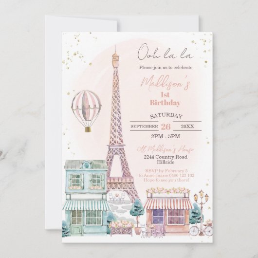 Paris Birthday Uitnodiging (Voorkant)