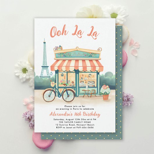 Paris Bistro Eiffeltoren Perzik Roze Blauwgroen Sw Kaart