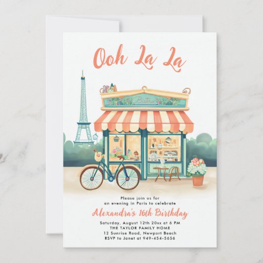 Paris Bistro Eiffeltoren Perzik Roze Blauwgroen Sw Kaart (Voorkant)