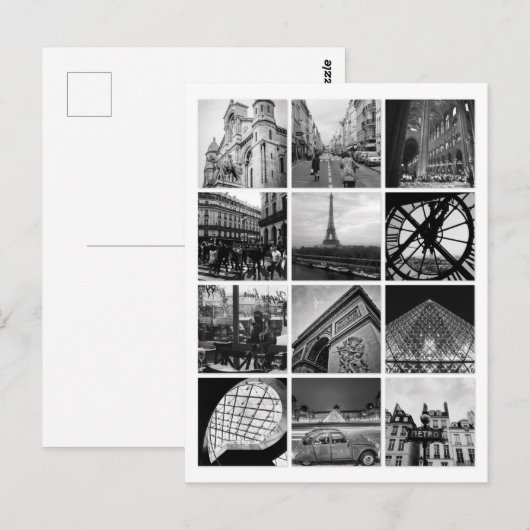 PARIS Black & White Collage Briefkaart (Voorkant / Achterkant)